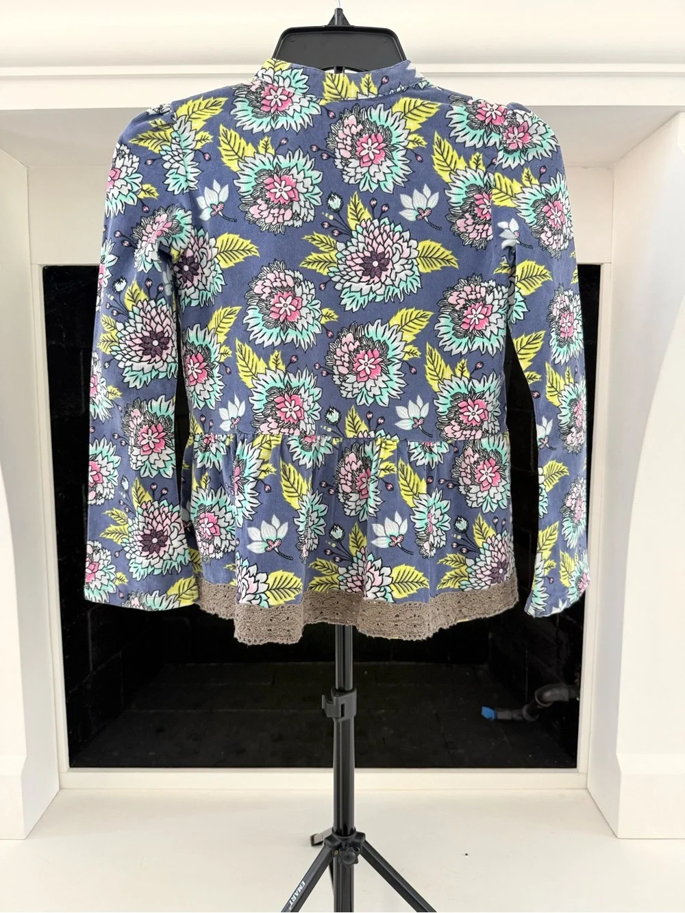 Mustard Pie Navy Floral Crochet-Trim Jacket- Girls 12